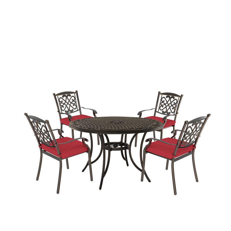 Mondawe 5-Piece Cast Aluminum Diagonal-Mesh Vines Backrest Dining Chairs image number 0