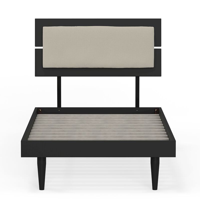 Comfort Pointe Benoni Twin Wooden Bed with Taupe Cushion Black