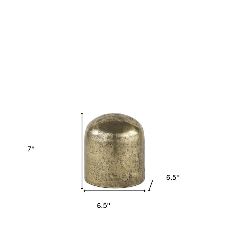 HomeRoots 7" Antiqued Brass Cast Aluminum Cylindrical Tabletop Sculpture image number 3