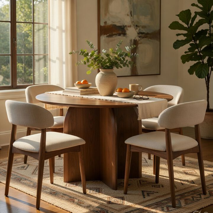 Dio Dining Table, 47 Inch Top, Cross Pedestal Base, Dark Walnut Brown