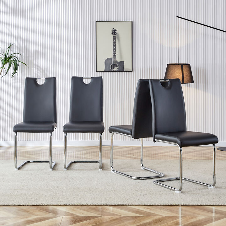 Modern Dining Chairs Set of 4, Side Dining Room/Kitchen Chairs, Faux Leather Upholstered Seat and Metal Legs Side Chairs, Black