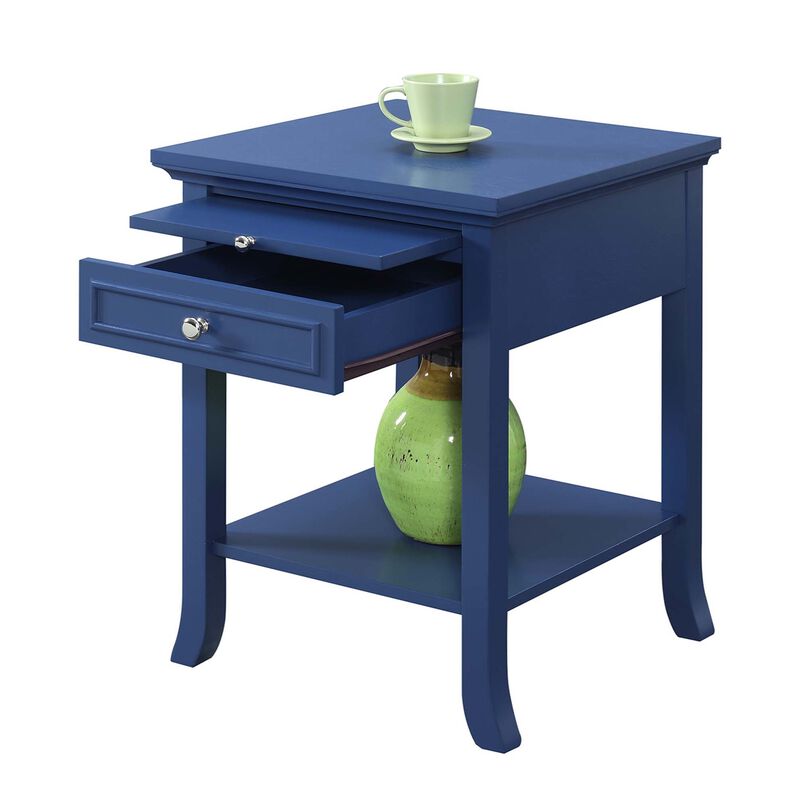 Convenience Concepts American Heritage Logan 1 Drawer End Table with Pull-Out Shelf, Cobalt Blue