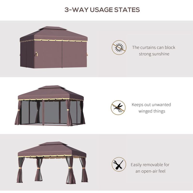 Hivvago Outdoor Gazebo 10' x 13' with Aluminum Frame, Curtains & Netting image number 6