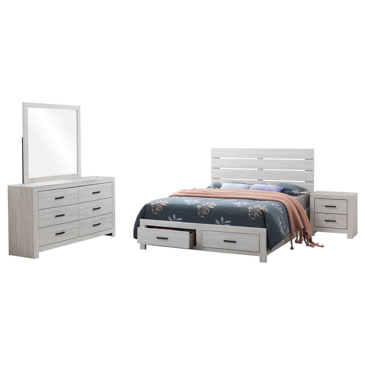 Sili 4pc Queen Storage Bedroom Set, Coastal White and Bronze