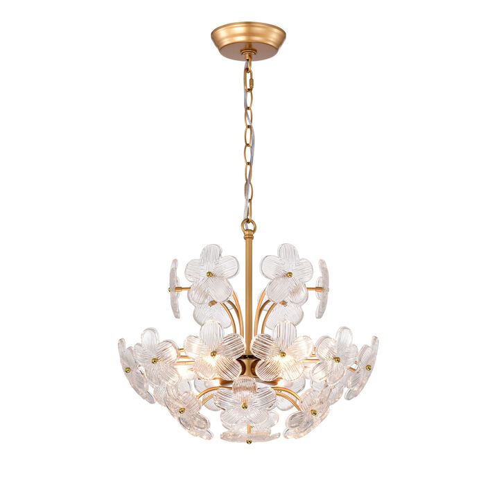 Fabiola Modern 6-Light 17.7" Glam Clear Glass Flower Chandelier-Glossy Brass