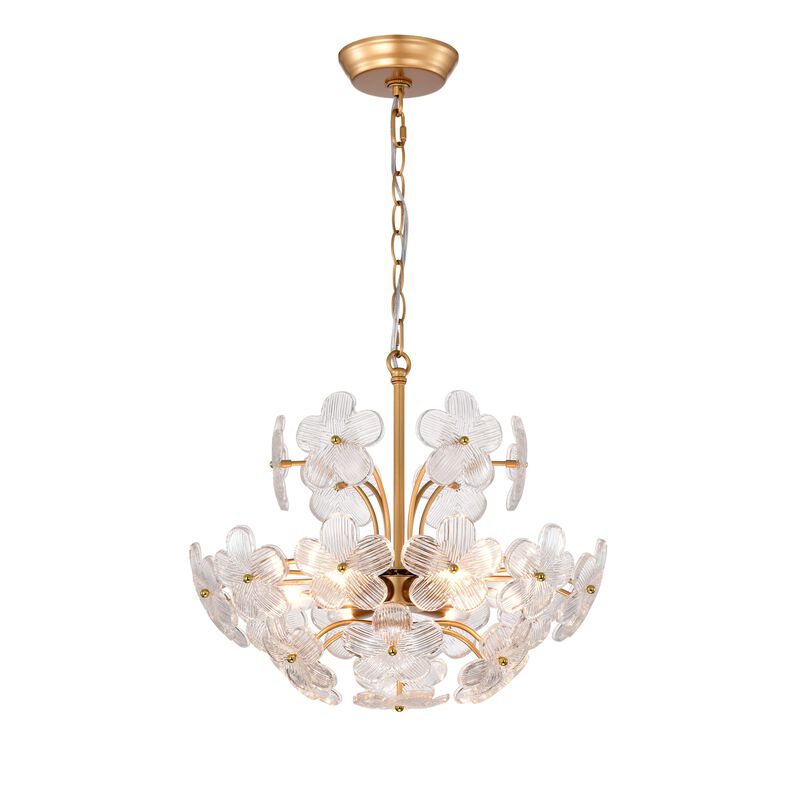 Fabiola Modern 6-Light 17.7" Glam Clear Glass Flower Chandelier-Glossy Brass image number 0