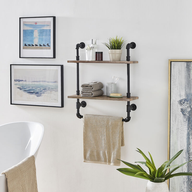 Olivia Double Shelf Unit with Towel Rod