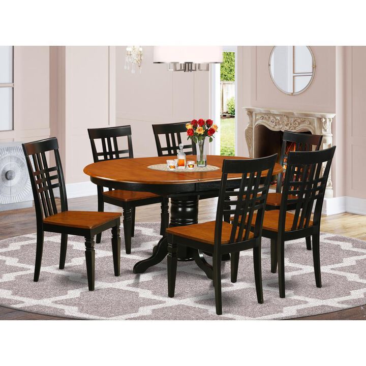 7 Pc Dinette set with a Kenley Table and 6 Dining Chairs in Black and Cherry