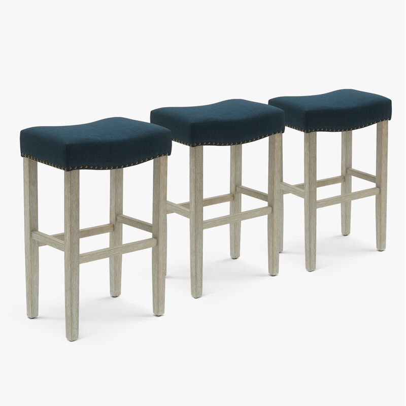 WestinTrends 29" Upholstered Saddle Seat Antique Gray Counter Stool (Set of 3)