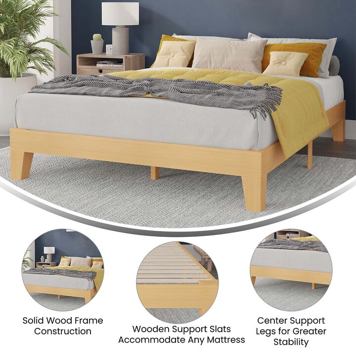 Flash Furniture Evelyn Wooden Platform Bed - Natural Pine Finish - Queen - Wooden Slat Support - No Box Spring Required - Easy Assembly