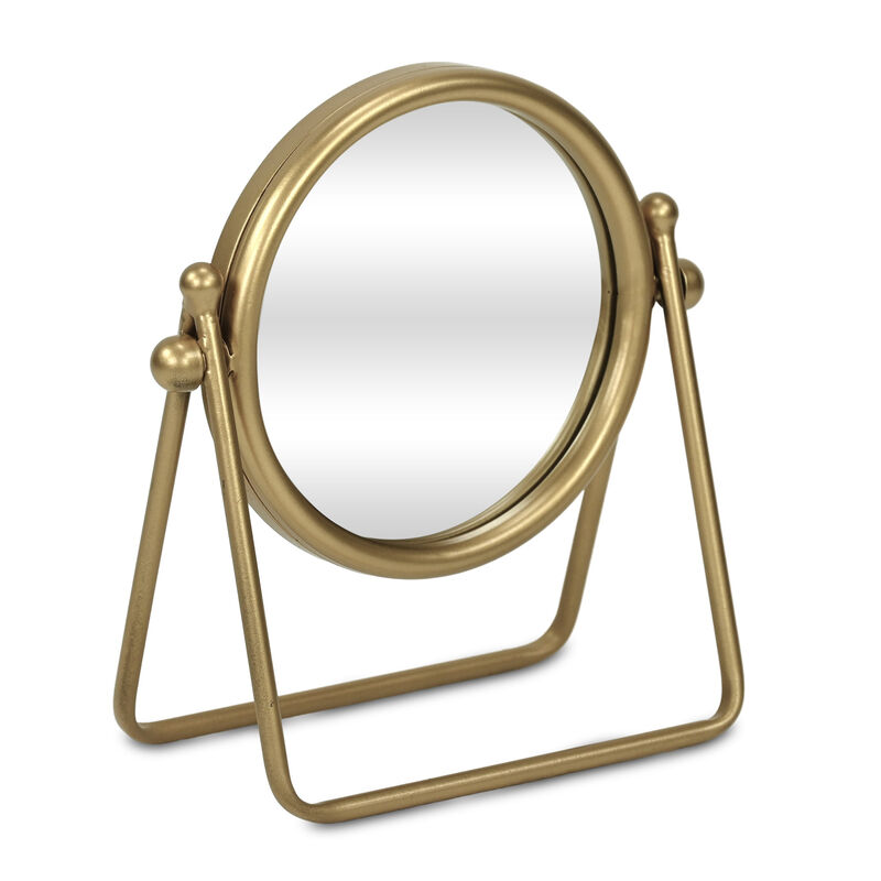 HomeRoots 10" Gold Metal Round Tilting Framed Makeup Shaving Tabletop Mirror image number 2