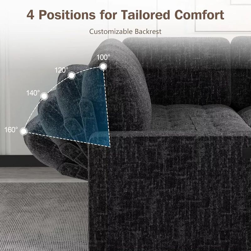 Vipbear 79" 5-Seat L-Shaped Sectional Sleeper Sofa Bed, Chenille Pull-Out Couch with Backrest image number 4