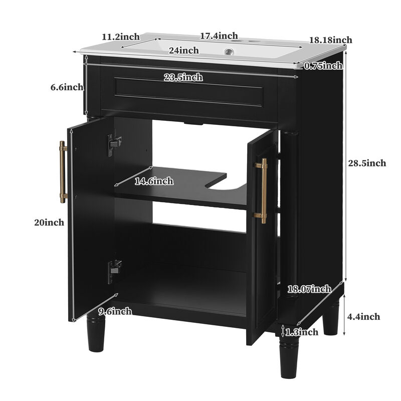 Merax Compact Bathroom Cabinet with Integrated Sink, Spacious Storage, Adjustable Shelf image number 5