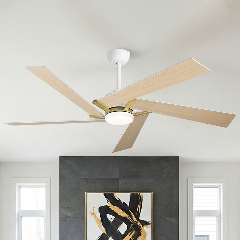 60" Modern Industrial White Reversible Dimmable 5 Aero Blades Ceiling Fan with Light and Remote image number 5