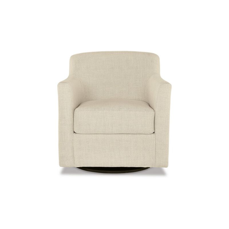 Leena 35 Inch Swivel Accent Chair, Soft Beige Linen Polyester, Reversible