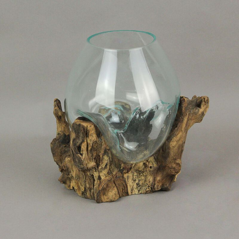 Large Molten Glass Sculptural Bowl / Plant Terrarium On Natural Driftwood Base image number 2