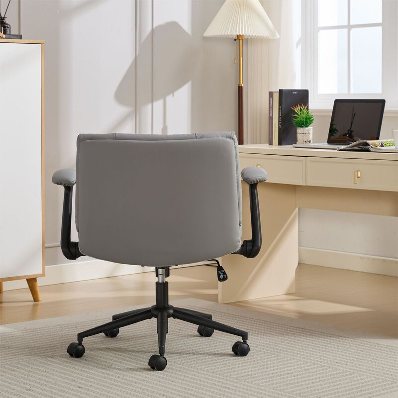 with Flip-Up Armrests Leather, Cross Legged Office Chair on Wheels image number 5