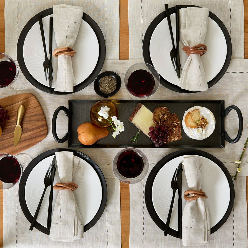 Solino Home 100% Pure Linen Placemats 14 x 19 Inch Set of 4 - Classic Hemstitch