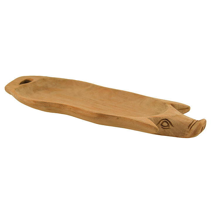 Hand Carved Pig Shaped Decorative Wooden Serving Tray 15 Inch