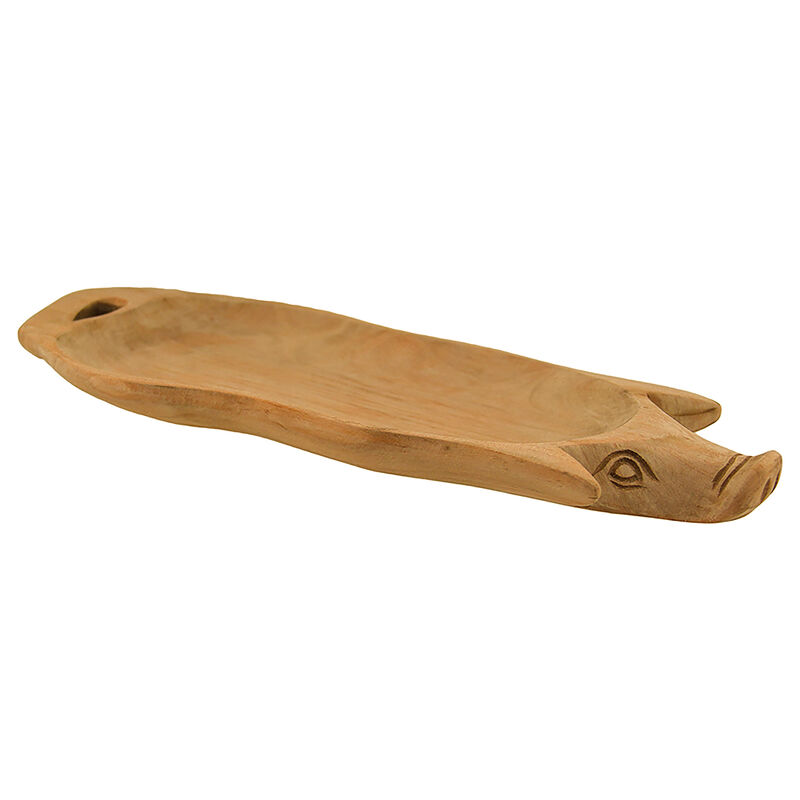 Hand Carved Pig Shaped Decorative Wooden Serving Tray 15 Inch image number 1