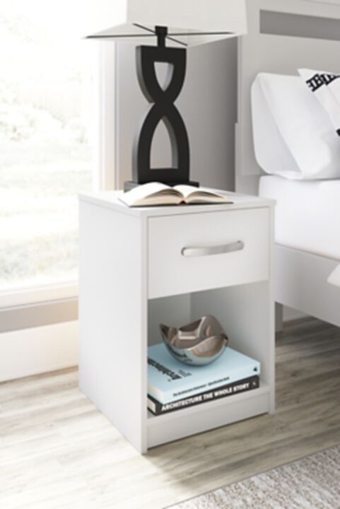 Flannia 20" Nightstand in White - one drawer and open cubby below