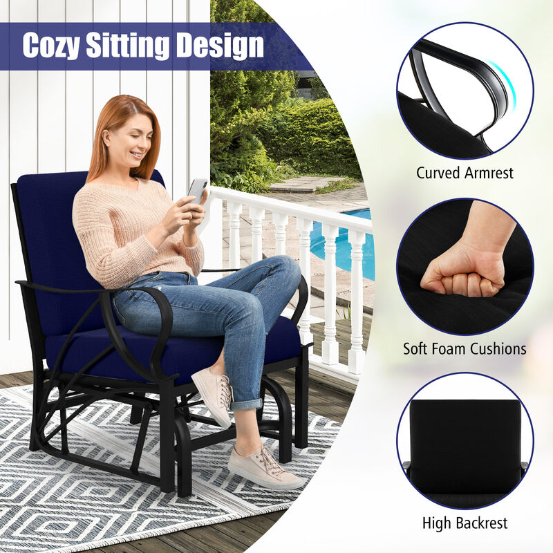 Patio Glider Rocking Chair with Thick Cushion and Curved Armrest