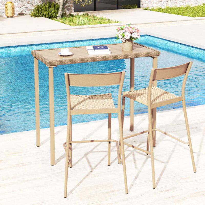 Hivvago Outdoor Patio Bar Table Heavy Duty Rectangle Metal Frame