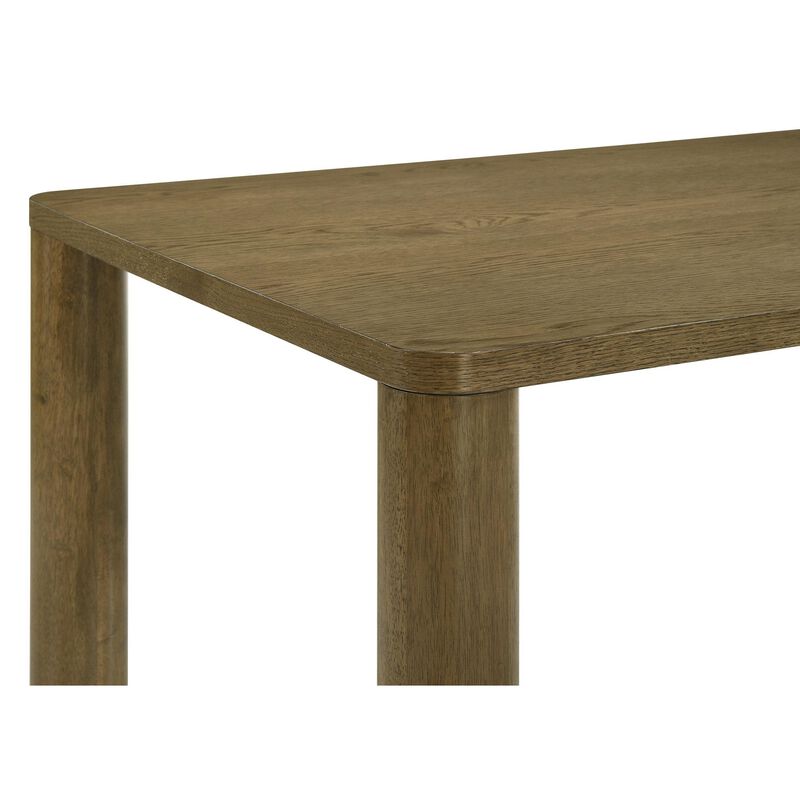 Givy Rectangular Dining Table with Round Post Legs, Brown Wood 71 Inch - Benzara