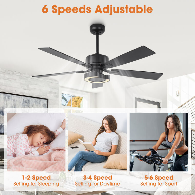 52 in. Matte Black Integrated LED Reversible Blades Ceiling Fan with Light and Remote