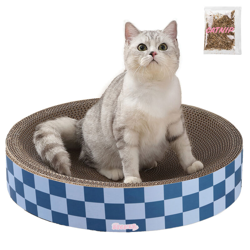 Nelson Modern Cardboard Round Bowl Cat Scratcher with Catnip