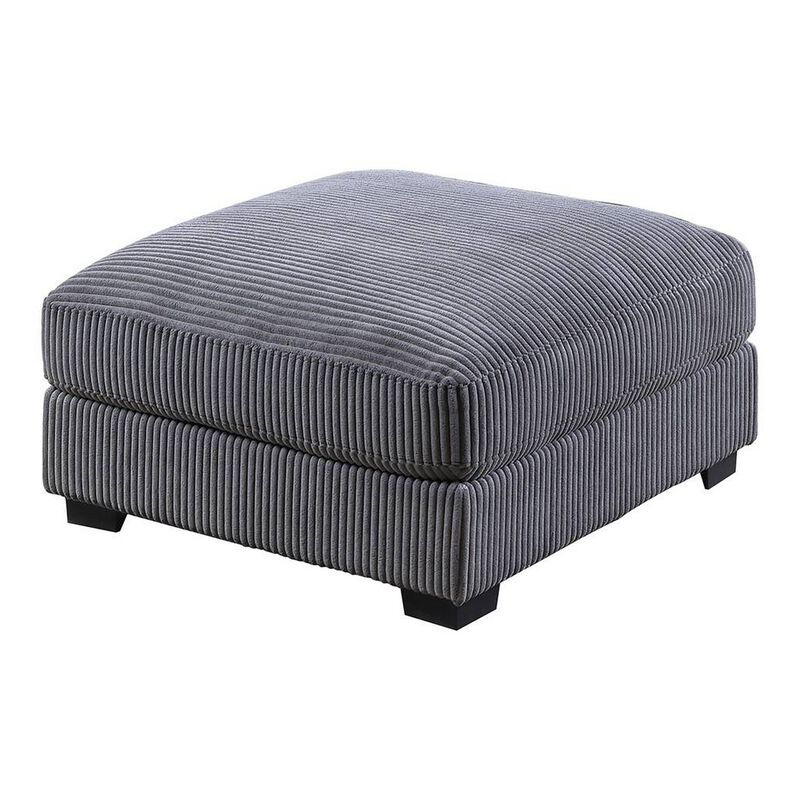 Joana Cocktail Ottoman, Dark Gray Wide Welt Corduroy Fabric, 37 Inch - Benzara