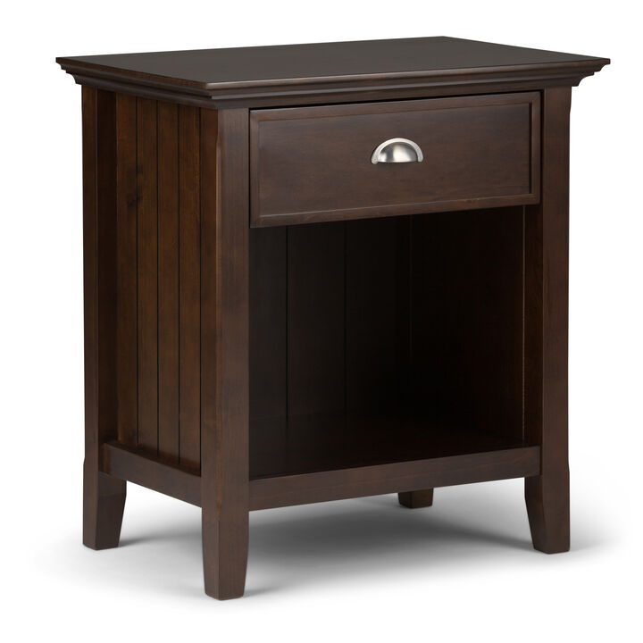 Acadian SOLID WOOD 24 inch Wide Transitional Bedside Nightstand Table in Brunette Brown