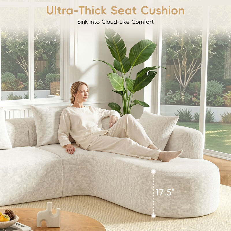 Whisen 116.5" Cloud Sectional Sofa, L-Shaped Chenille with Memory Foam, 4-Seat Curved Couch for Living Room image number 4