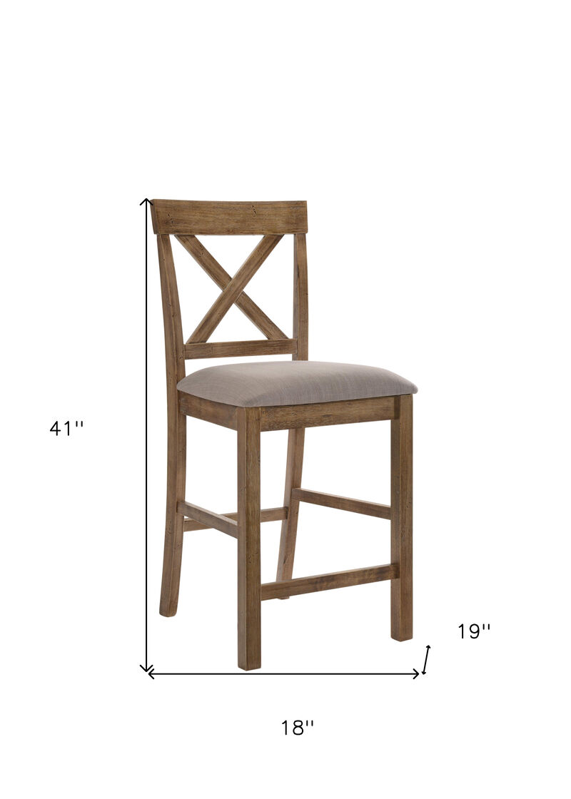 HomeRoots Set of Two 26" Tan and Oak Linen and Solid Wood Counter Height Bar Chairs image number 6