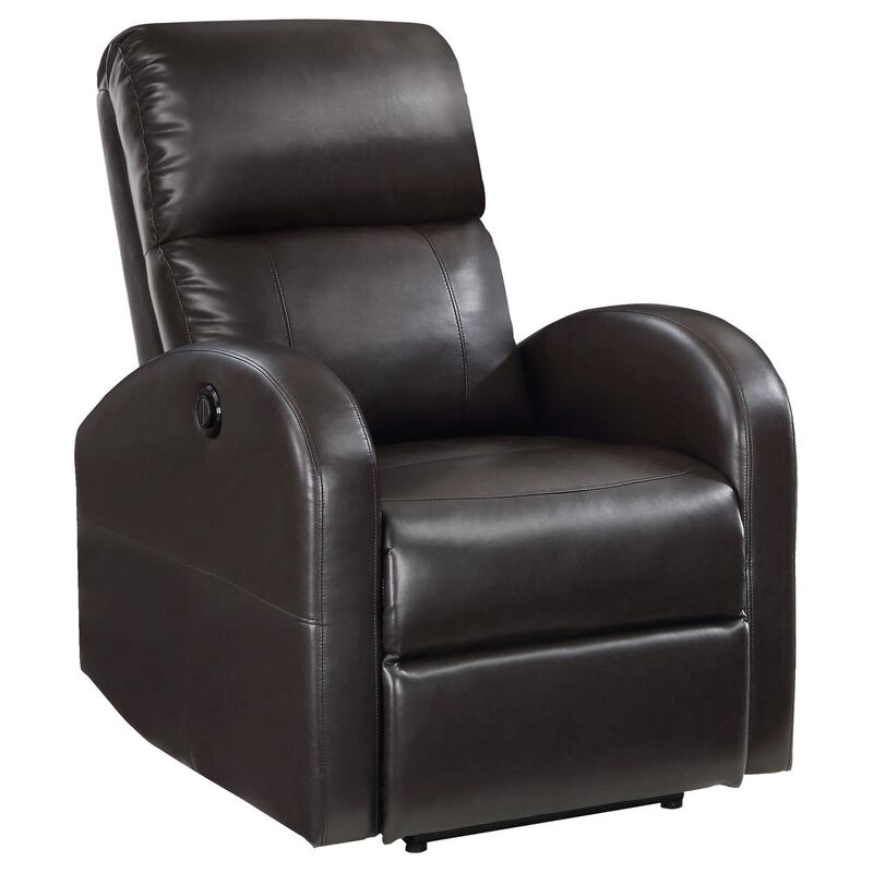Nami Power Recliner Chair, Plush Cushioned Espresso Brown Faux Leather - Benzara