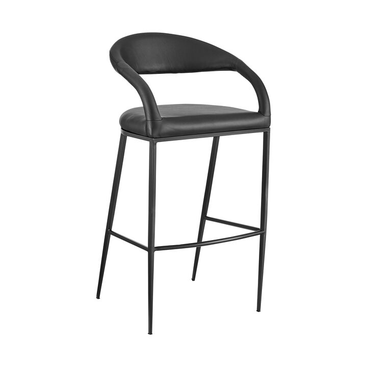 Ramona Counter or Bar Stool with Matte Black Iron Frame and Faux Leather