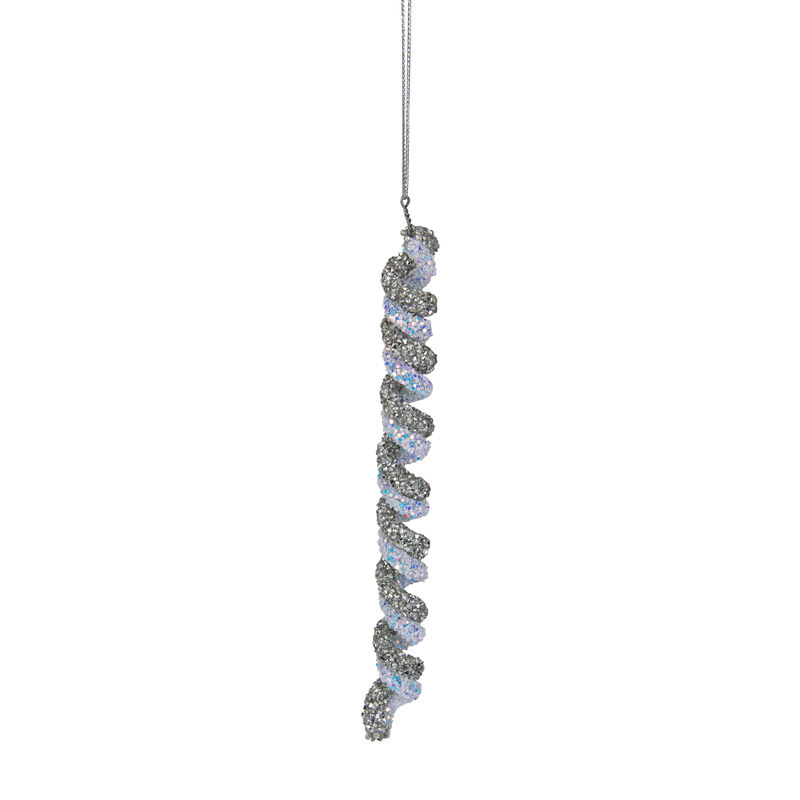 7" Gray and Blue Glitter Spiral Twist Icicle Christmas Ornament