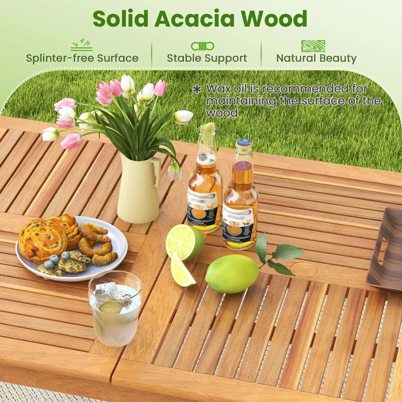 6-Person Outdoor Acacia Wood Rectangular Dining Table with Umbrella Hole image number 6