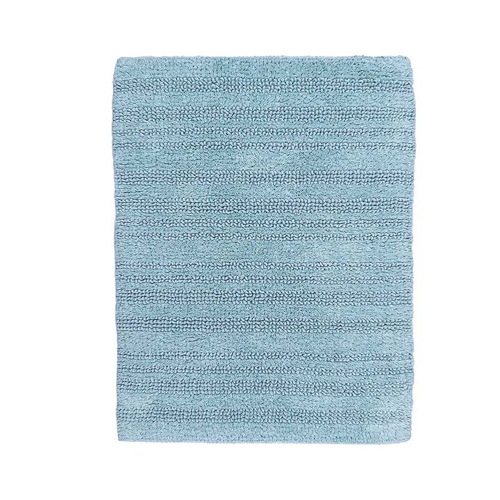 Knightsbridge Luscious Textured Striped All Season Soft Plush Cotton Reversible & Soft Bath Rug 17" X 24" Light Blue