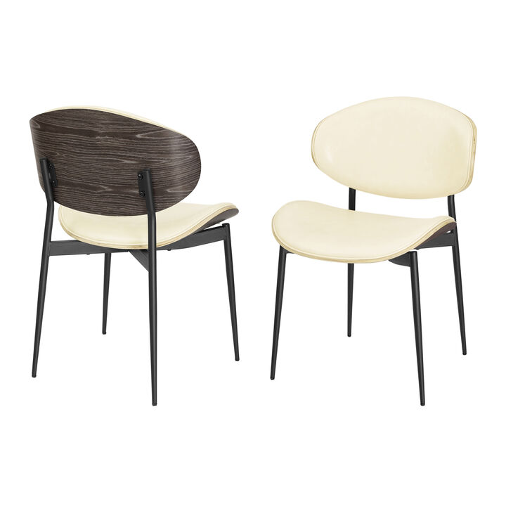 HomeRoots Set of Two Off White and Black Upholstered Faux Leather Curved Back Dining Side Chairs
