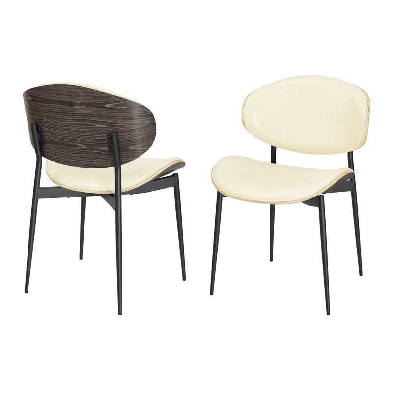 HomeRoots Set of Two Off White and Black Upholstered Faux Leather Curved Back Dining Side Chairs image number 0