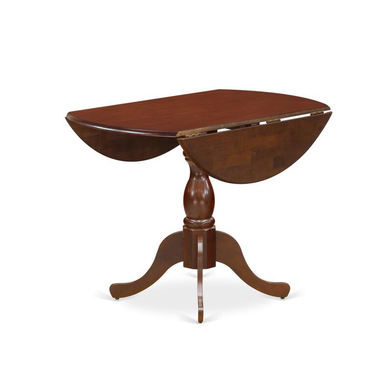East West Furniture DMT-MAH-TP Round Table Mahogany Color Drops Leave Table Top Surface and Asian Wood Mid Century Table Pedestal Legs -Mahogany Finish