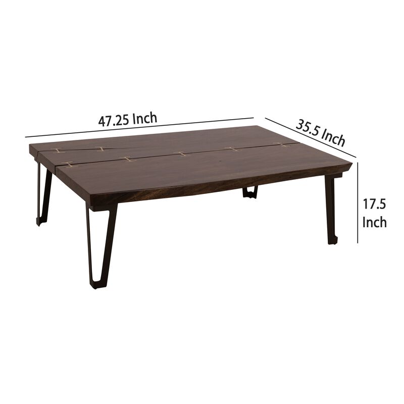 Ally Cocktail Coffee Table, Gold Metal, Walnut Brown Parota 47 Inch