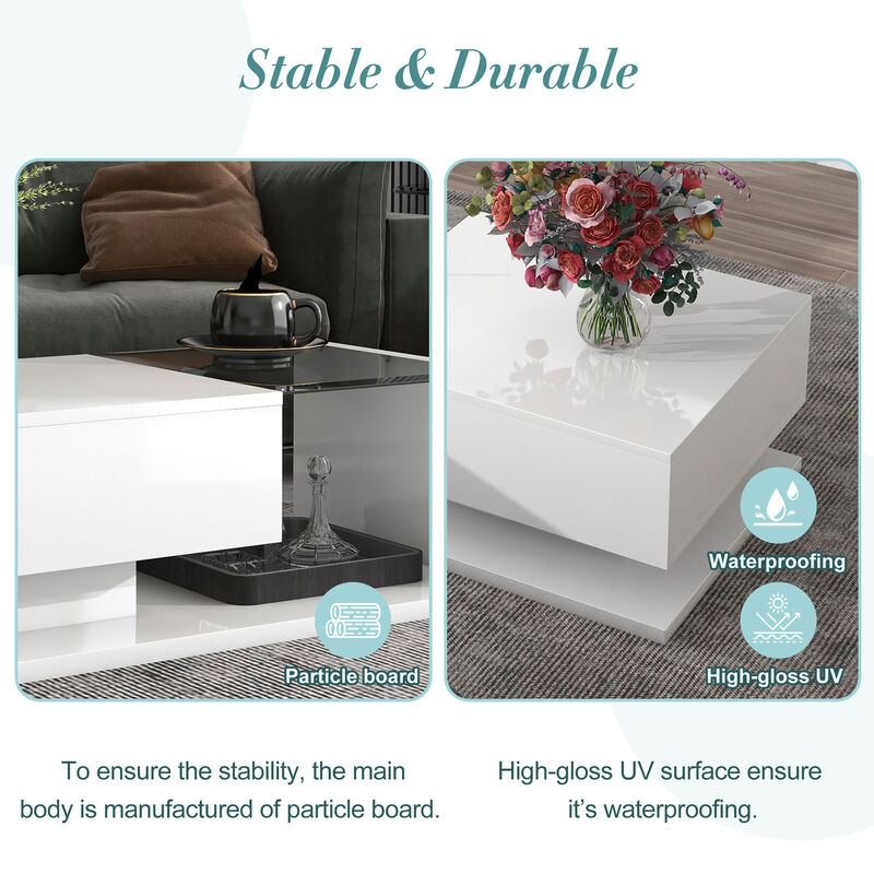 Merax Modern Coffee Table with Tempered Glass