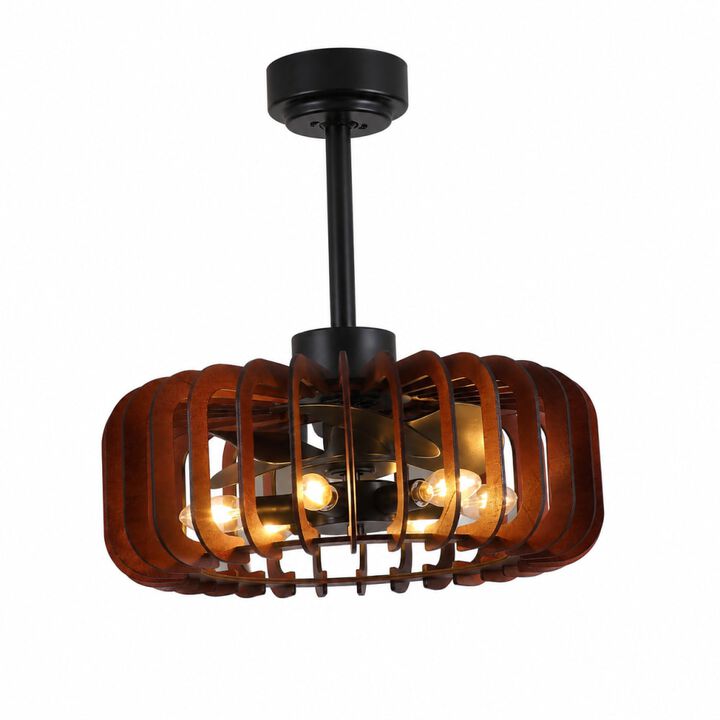 ELEMENT ACE Rustic Plywood Fandelier Ceiling Fan with E12 Sockets, Reversible Motor, Remote and Adjustable Hanging