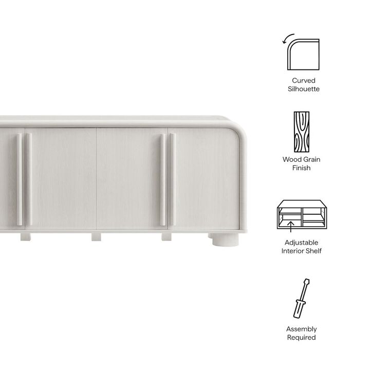 Modway Bellamy 63 Inch Curved Sideboard Cabinet with Storage in Ash &ndash; Modern Buffet Cabinet with 4 Soft-Close Doors and Adjustable Shelves