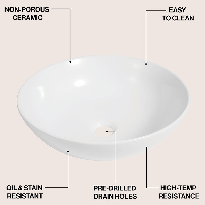 Quarry 15.5 in. Round Classic Designer Ceramic Bathroom Bowl Vessel Sink