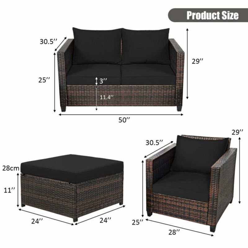 Hivvago 5 Pieces Patio Rattan Furniture Set with Removable Cushions