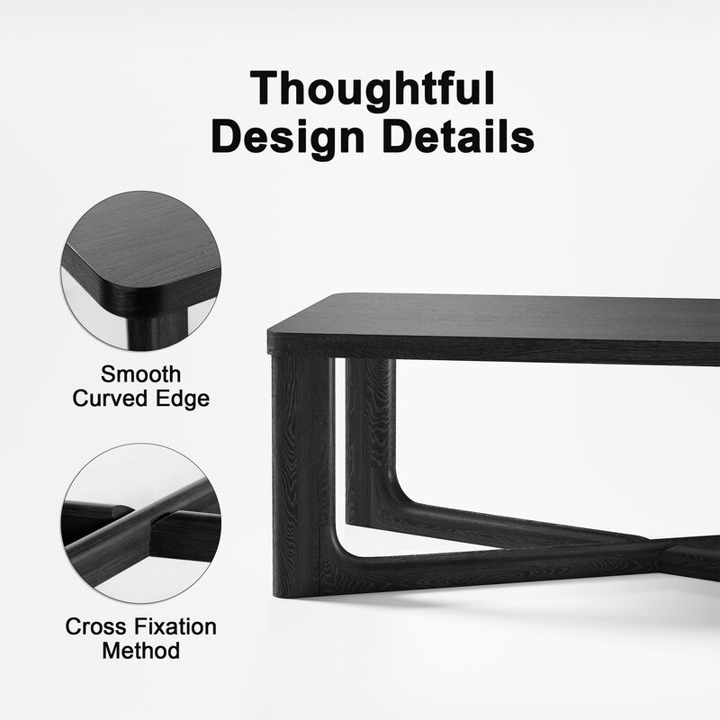 50 in Natural Color Large Rectangle Solid Wood Oak Coffee Table