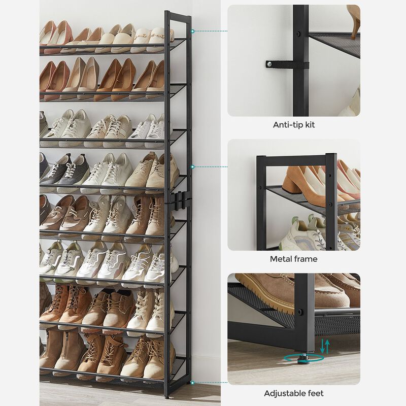 8-Tier Shoe Rack - Set of 2 Stackable 4-Tier Metal Mesh Shoe Organizers for Storage